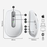 Logitech MX Anywhere 3 for Mac Compact Performance Mouse, Wireless, Comfortable, Ultrafast Scrolling, Any Surface, Portable, 4000DPI, Customizable Buttons, USB-C, Bluetooth, Apple Mac, iPad, Pale Gray