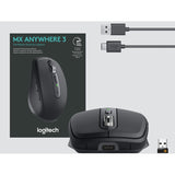 Logitech MX Anywhere 3 Compact Performance Mouse, Wireless, Comfort, Fast Scrolling, Any Surface, Portable, 4000DPI, Customizable Buttons, USB-C, Bluetooth, Apple Mac, iPad, Windows PC, Linux, Chrome (Black)