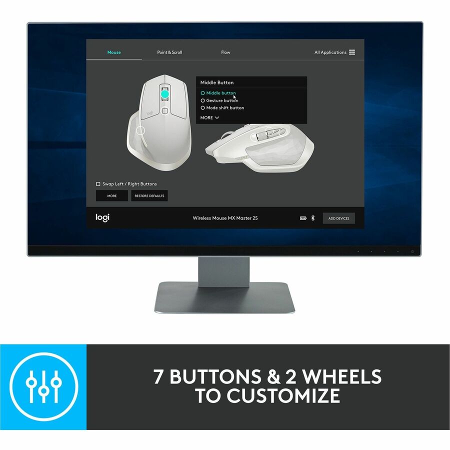 Logitech MX Master 2S Bluetooth Edition Wireless Mouse, Multi-Surface, Hyper-Fast Scrolling, Ergonomic, Graphite