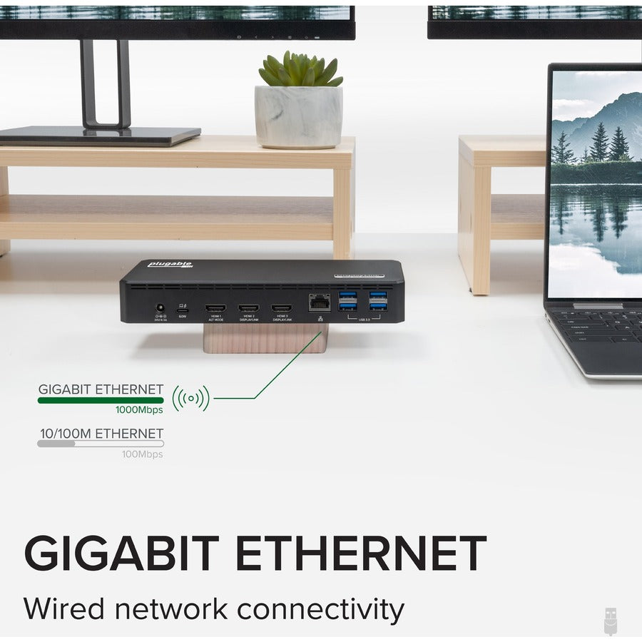 Plugable USB C Triple Display Docking Station with Laptop Charging, for Thunderbolt, USB4, or USB C Systems, Compatible with Windows, macOS, ChromeOS laptops