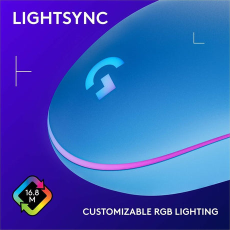 Logitech G203 Wired Gaming Mouse, 8,000 DPI, Rainbow Optical Effect LIGHTSYNC RGB, 6 Programmable Buttons, Blue