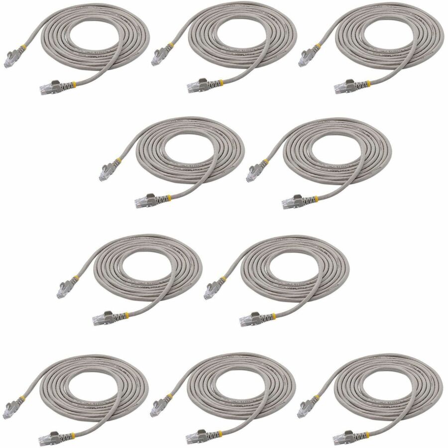 StarTech.com 10 ft. CAT6 Ethernet Cable - 10 Pack - ETL Verified - Gray CAT6 Patch Cord - Snagless RJ45 Connectors - 24 AWG - UTP