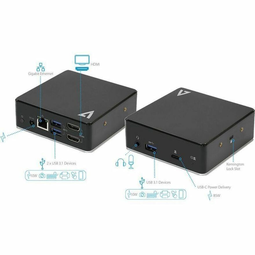 V7 UCDDS1080PUniversal USB-C DisplayLink Docking Station w/ Dual HDMI