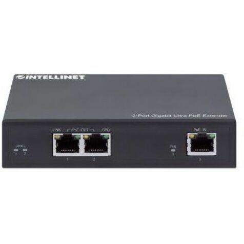 Intellinet 2-Port Gigabit Ultra PoE Extender, Adds up to 100 m (328 ft.) to PoE Range, PoE Power Budget 60 W, Two PSE Ports with 30 W Output Each, IEEE 802.3bt/at/af Compliant, Metal Housing
