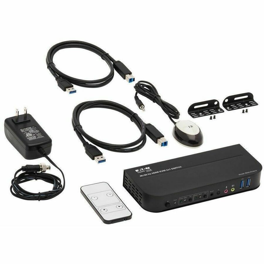 Eaton Tripp Lite Series 2-Port HDMI/USB KVM Switch - 4K 60 Hz, HDR, HDCP 2.2, IR, USB Sharing, USB 3.0 Cables