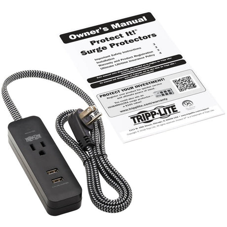 Eaton Tripp Lite Series 1-Outlet Surge Protector with 2 USB Ports (2.1A Shared) - 4 ft. Cord, 5-15P Plug, 450 Joules, Black