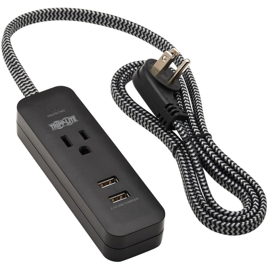 Eaton Tripp Lite Series 1-Outlet Surge Protector with 2 USB Ports (2.1A Shared) - 4 ft. Cord, 5-15P Plug, 450 Joules, Black