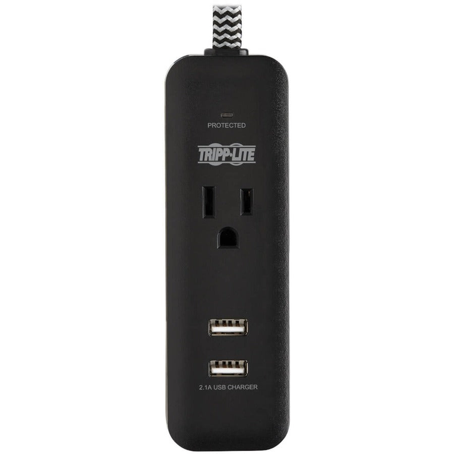 Eaton Tripp Lite Series 1-Outlet Surge Protector with 2 USB Ports (2.1A Shared) - 4 ft. Cord, 5-15P Plug, 450 Joules, Black