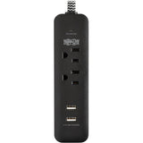 Eaton Tripp Lite Series 2-Outlet Surge Protector with 2 USB Ports (2.1A Shared) - 6 ft. Cord, 5-15P Plug, 450 Joules, Black