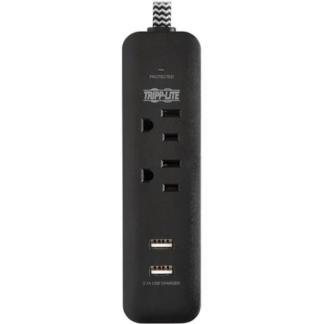 Eaton Tripp Lite Series 2-Outlet Surge Protector with 2 USB Ports (2.1A Shared) - 6 ft. Cord, 5-15P Plug, 450 Joules, Black
