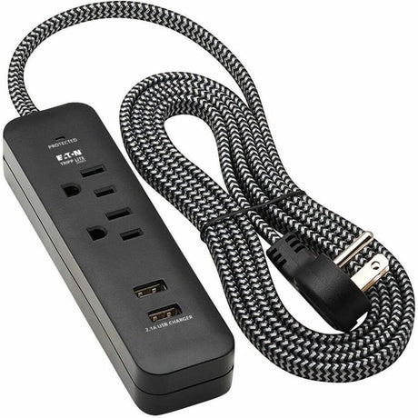 Eaton Tripp Lite Series 2-Outlet Surge Protector with 2 USB Ports (2.1A Shared) - 6 ft. Cord, 5-15P Plug, 450 Joules, Black
