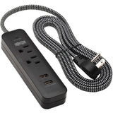 Eaton Tripp Lite Series 2-Outlet Surge Protector with 2 USB Ports (2.1A Shared) - 6 ft. Cord, 5-15P Plug, 450 Joules, Black