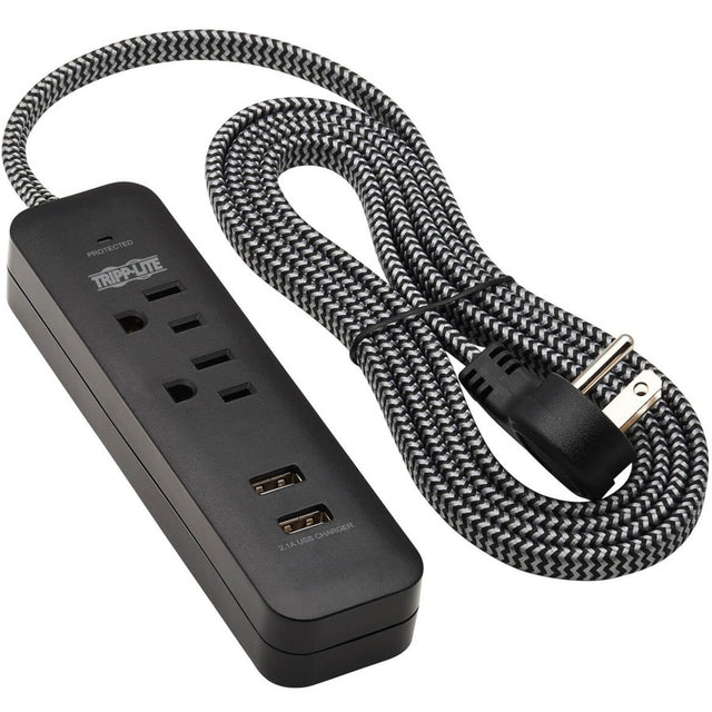 Eaton Tripp Lite Series 2-Outlet Surge Protector with 2 USB Ports (2.1A Shared) - 6 ft. Cord, 5-15P Plug, 450 Joules, Black