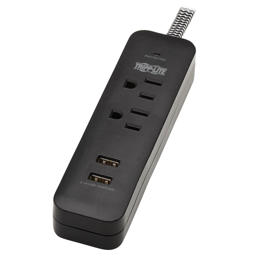 Eaton Tripp Lite Series 2-Outlet Surge Protector with 2 USB Ports (2.1A Shared) - 6 ft. Cord, 5-15P Plug, 450 Joules, Black