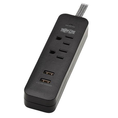Eaton Tripp Lite Series 2-Outlet Surge Protector with 2 USB Ports (2.1A Shared) - 6 ft. Cord, 5-15P Plug, 450 Joules, Black
