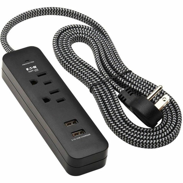 Eaton Tripp Lite Series 2-Outlet Surge Protector with 2 USB Ports (2.1A Shared) - 6 ft. Cord, 5-15P Plug, 450 Joules, Black