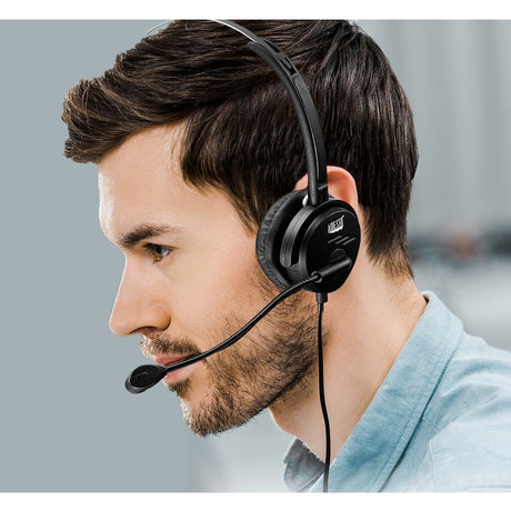 Adesso USB Single-Sided Headset with Adjustable Microphone- Noise Cancelling- Mono - USB - Wired - Over-the-head - 6 ft Cable -, Omni-directional Microphone - Black