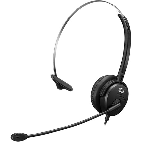 Adesso USB Single-Sided Headset with Adjustable Microphone- Noise Cancelling- Mono - USB - Wired - Over-the-head - 6 ft Cable -, Omni-directional Microphone - Black