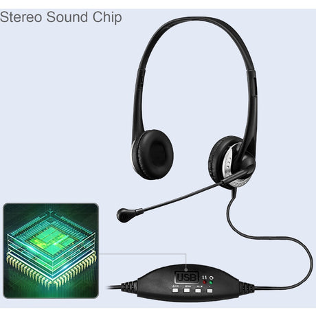 Adesso USB Stereo Headset with Adjustable Microphone- Noise Cancelling- Mono - USB - Wired - Over-the-head - 6 ft Cable -, Omni-directional Microphone - Black