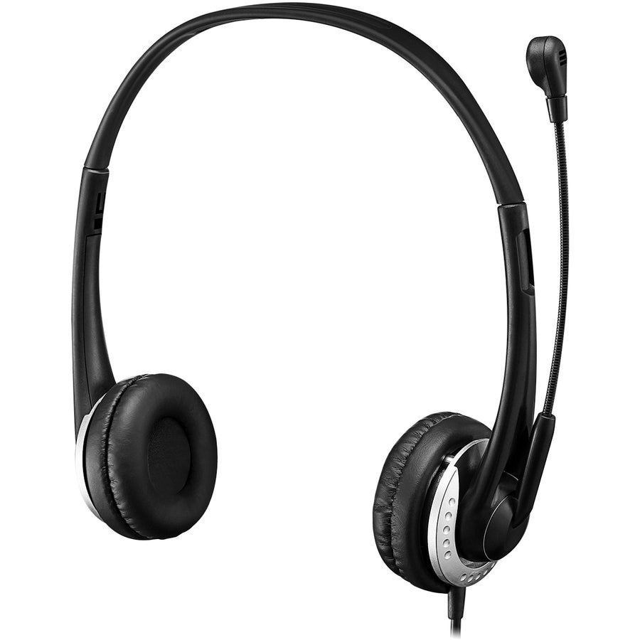 Adesso USB Stereo Headset with Adjustable Microphone- Noise Cancelling- Mono - USB - Wired - Over-the-head - 6 ft Cable -, Omni-directional Microphone - Black