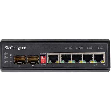 StarTech.com Industrial 6 Port Gigabit Ethernet Switch w/4 PoE RJ45 +2 SFP Slots 30W 802.3at PoE+ 12-48VDC 10/100/1000 Mbps -40C to 75C
