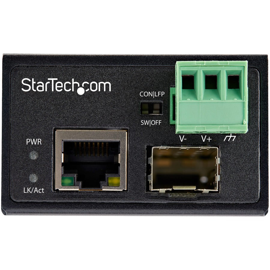 StarTech.com Industrial Fiber to Ethernet Media Converter - 100Mbps SFP to RJ45/CAT6 SM/MM - Fiber to Copper Network - IP-30 12V Input
