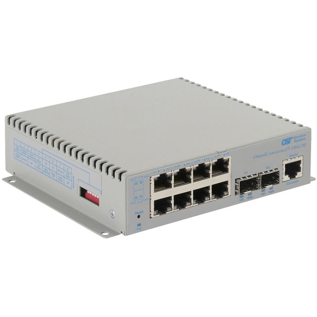 Omnitron Systems OmniConverter 10G/M, 2xSFP/SFP+, 4xRJ-45, 1xDC Powered Extended Temp