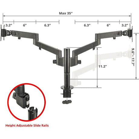 SIIG Dual Arm Pole Multi-Angle Replaceable Articulating Monitor Desk Mount - 14" to 30" - Max Load 17.6lbs each - Expandable Slide Rails Design - up to 4 monitors