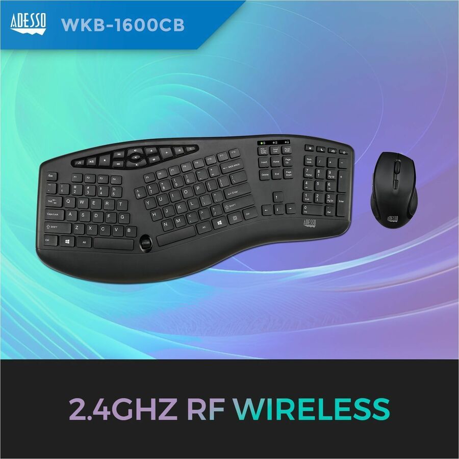 Adesso TruForm 1600 Wireless Ergonomic Keyboard and Optical Mouse