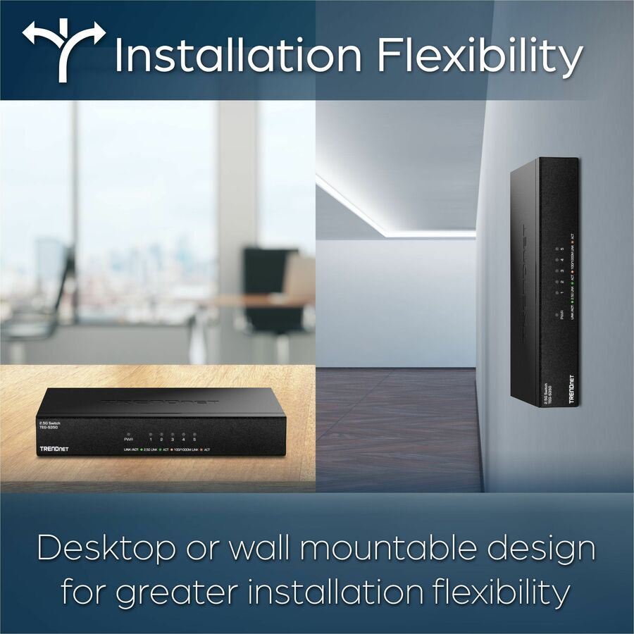 TRENDnet 5-Port Unmanaged 2.5G Gaming Switch, TEG-S350, 5 x 2.5GBASE-T Ports, 25Gbps Switching Capacity, Ethernet Splitter, NDAA & TAA Compliant, Fanless, Wall Mountable, Lifetime Protection, Black