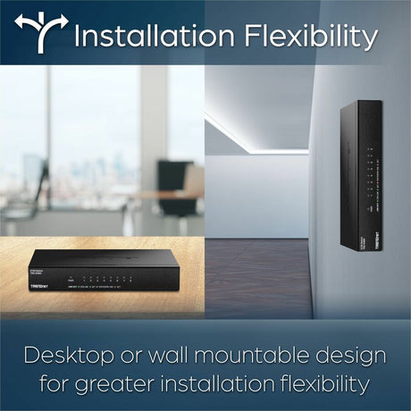 TRENDnet 8-Port Unmanaged 2.5G Gaming Switch, TEG-S380, 8 x 2.5GBASE-T Ports, 40Gbps Switching Capacity, Ethernet Splitter, NDAA & TAA Compliant, Fanless, Wall Mountable, Lifetime Protection, Black