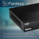 TRENDnet 8-Port Unmanaged 2.5G Switch, 8 x 2.5GBASE-T Ports, 40Gbps Switching Capacity, Backwards Compatible with 1000Mbps Devices, Fanless, Wall Mountable, Black, TEG-S380