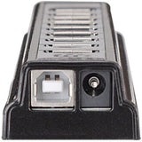 Manhattan USB-A 10-Port Desktop Hub, 10x USB-A Ports, 480 Mbps (USB 2.0), Bus or AC Power, Hi-Speed USB, Black, Three Year Warranty, Boxed (With Euro 2-pin plug)