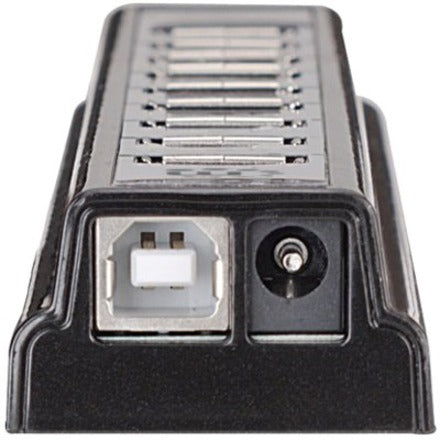 Manhattan USB-A 10-Port Desktop Hub, 10x USB-A Ports, 480 Mbps (USB 2.0), Bus or AC Power, Hi-Speed USB, Black, Three Year Warranty, Boxed (With Euro 2-pin plug)