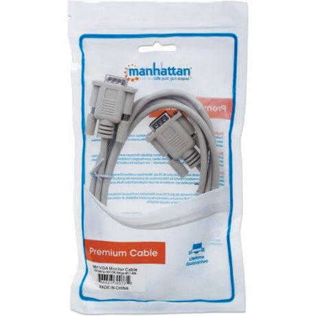 Manhattan VGA HD15 Monitor Cable, 1.8m, Male to Male, Grey, Fully Shielded, Polybag