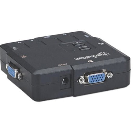 Manhattan KVM Switch Compact 2-Port, 2x USB-A, Cables included, Audio Support, Control 2x computers from one pc/mouse/screen, Black, Lifetime Warranty, Boxed