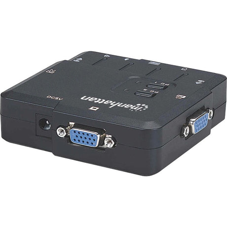 Manhattan KVM Switch Compact 2-Port, 2x USB-A, Cables included, Audio Support, Control 2x computers from one pc/mouse/screen, Black, Lifetime Warranty, Boxed