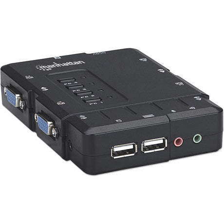Manhattan KVM Switch Compact 4-Port, 4x USB-A, Cables included, Audio Support, Control 4x computers from one pc/mouse/screen, Black, Lifetime Warranty, Boxed