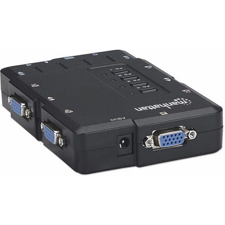Manhattan KVM Switch Compact 4-Port, 4x USB-A, Cables included, Audio Support, Control 4x computers from one pc/mouse/screen, Black, Lifetime Warranty, Boxed