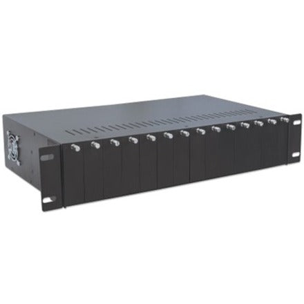 Intellinet 14-Slot Media Converter Chassis, Includes redundant power supply, 19" rackmountable, 2 U (With 2 Pin Euro Power Adapter)