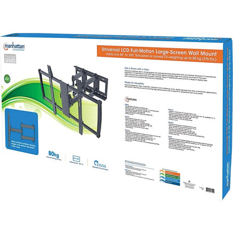 Manhattan TV & Monitor Mount, Wall, Full Motion, 1 screen, Screen Sizes: 60-100" , Black, VESA 200x200 to 900x600mm, Max 80kg, LFD, Tilt & Swivel with 3 Pivots, Lifetime Warranty