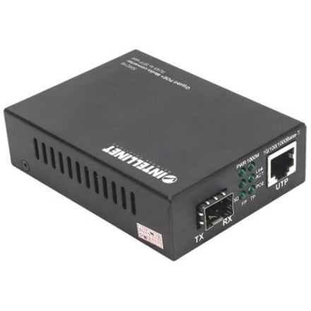 Intellinet Gigabit PoE+ Media Converter, 1 x 1000Base-T RJ45 Port to 1 x SFP Port, PoE+ Injector (With 2 Pin Euro Power Adapter)
