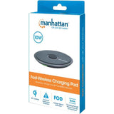 Manhattan Smartphone Wireless Charging Pad, QI certified, 10W, 7.5W and 5W charging, USB-C to USB-A cable included, USB-C input into pad, Cable 1.5m, Black, Three Year Warranty, Boxed
