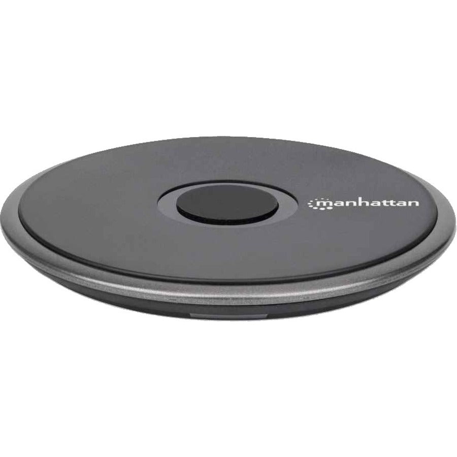 Manhattan Smartphone Wireless Charging Pad, QI certified, 10W, 7.5W and 5W charging, USB-C to USB-A cable included, USB-C input into pad, Cable 1.5m, Black, Three Year Warranty, Boxed