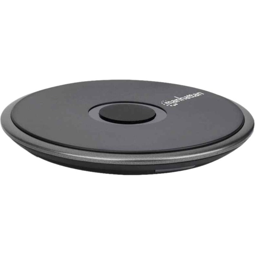 Manhattan Smartphone Wireless Charging Pad, QI certified, 10W, 7.5W and 5W charging, USB-C to USB-A cable included, USB-C input into pad, Cable 1.5m, Black, Three Year Warranty, Boxed