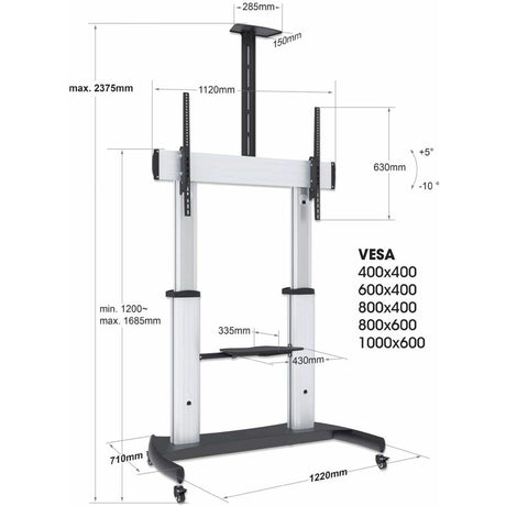Manhattan Aluminum Heavy-Duty Height-Adjustable Multimedia TV Cart