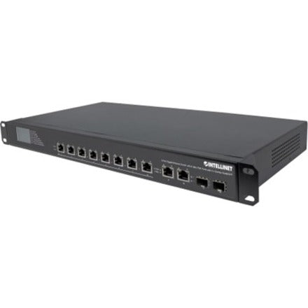 Intellinet 8-Port Gigabit Ethernet Ultra PoE Switch with 4 Uplink Ports and LCD Screen, 8 x PoE ports, IEEE 802.3bt Power over Ethernet (Ultra PoE), 2 x RJ45 Uplink, 2 x SFP Uplink, 380 W, Endspan, 19" Rackmount (With C14 2 Pin Euro Power Cord), Box