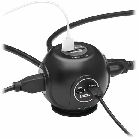 Eaton Tripp Lite Series 3-Outlet Spherical Surge Protector, 4 USB Ports (4.8A Shared) - 6 ft. (1.83 m) Cord, 5-15P Plug, 540 Joules, Black
