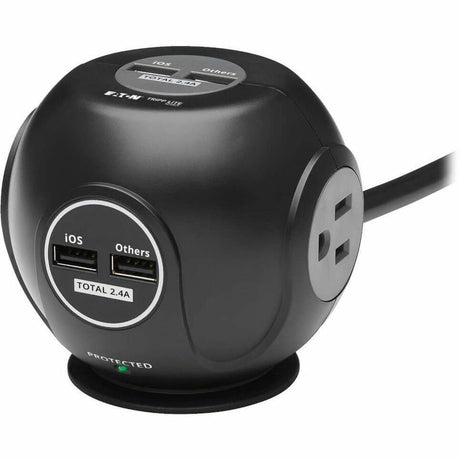 Eaton Tripp Lite Series 3-Outlet Spherical Surge Protector, 4 USB Ports (4.8A Shared) - 6 ft. (1.83 m) Cord, 5-15P Plug, 540 Joules, Black