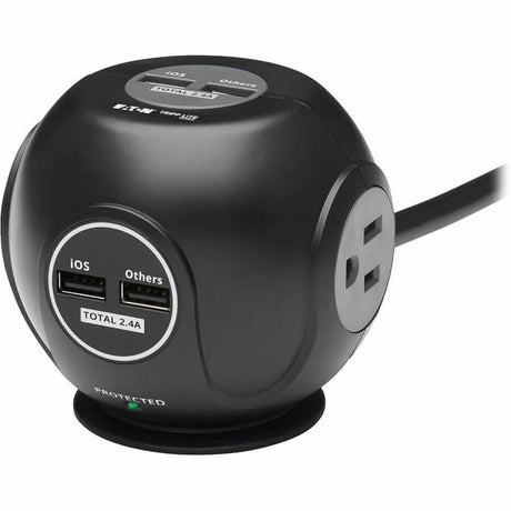 Eaton Tripp Lite Series 3-Outlet Spherical Surge Protector, 4 USB Ports (4.8A Shared) - 6 ft. (1.83 m) Cord, 5-15P Plug, 540 Joules, Black